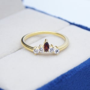 Marquise Garnet Band, Garnet Wedding Ring, 14k Gold Band, January Birthstone, Stackable Ring, Matching Band, Anniversary Gift For Women