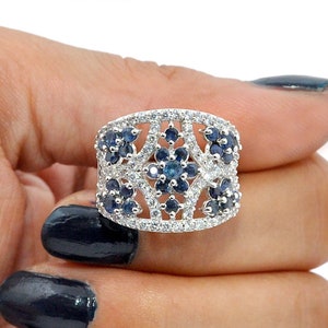 Sapphire Wedding Ring, CZ Diamond Ring, 925 Sterling Silver Ring, Sapphire Engagement Ring, Promise Ring, Birthstone Ring Gift For Women