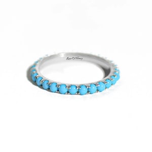 Turquoise Wedding Band, Sterling Silver Turquoise Full Eternity Band, Dainty Matching Band, December Birthstone, Anniversary Gift For Her