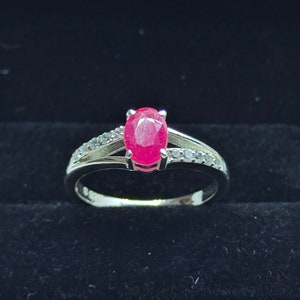 Ruby & Moissanite Wedding Ring, Oval Cut Ruby Ring, Dainty Ring, July Birthstone Ring, Promise Ring, Anniversary Gift Ring For Her