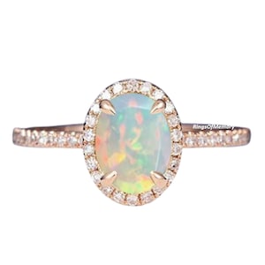 Natural Opal Ring, Vintage Opal Ring, Opal Wedding Ring, Gold Opal Ring, Dainty Opal Ring, October Birthstone, Halo Anniversary Ring