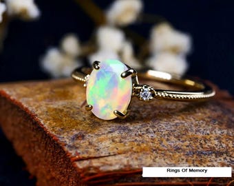 Oval Opal Ring, Vintage Opal Engagement Ring, Fire Opal Silver Jewelry, Gold Opal Ring, Women's Opal Ring, October Birthstone, Gift For Her