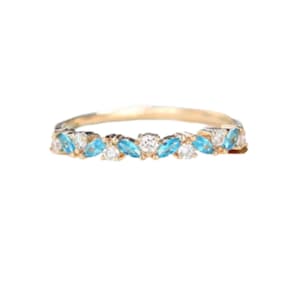 Blue Topaz Wedding Band, Swiss Blue Topaz Half Eternity Band, Gold Wedding Band, Topaz Stacking Band, Anniversary Ring, Gift Ring For Women