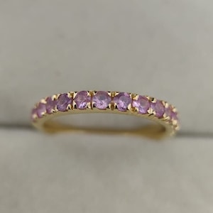 Natural Pink Sapphire Band, Sapphire Half Eternity Band, 14K Gold Sapphire Ring, Sapphire Wedding Band, Matching Band, Engagement Ring