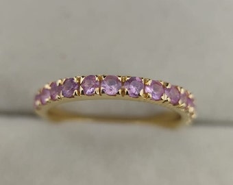 Natural Pink Sapphire Band, Sapphire Half Eternity Band, 14K Gold Sapphire Ring, Sapphire Wedding Band, Matching Band, Engagement Ring