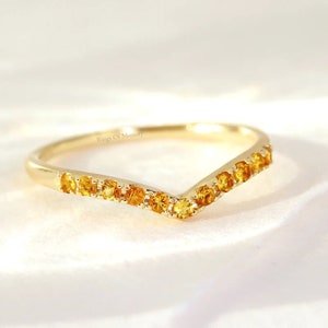 Citrine Curve Wedding Band, 14k Gold Band, Vintage Curve  Band, V shape Stacking Matching Band, Art Deco Band, Custom