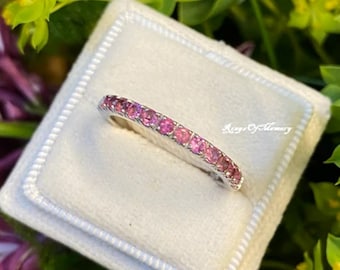 Pink Tourmaline Ring, Pink Tourmaline Wedding Band, 925 Sterling Silver Band, Tourmaline Matching Band, Stacking Band, Engagement Ring