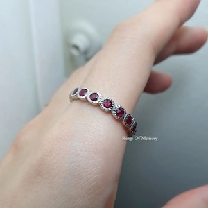 Natural Ruby Full Eternity Wedding Band, Sterling Silver Ruby Ring, July Birthstone, Stacking Band, Matching Ring, Anniversary Gift For Her