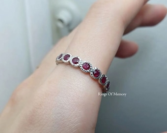 Natural Ruby Full Eternity Band: Sterling Silver Stacking Ring