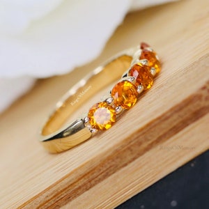Natural Citrine Ring, Vintage Citrine Band, Citrine Wedding Band, 14k Gold Citrine Ring, November Birthstone, Half Eternity Ring, Gift Her