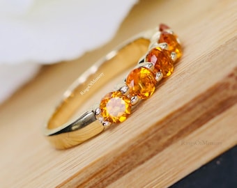 Natural Citrine Ring, Vintage Citrine Band, Citrine Wedding Band, 14k Gold Citrine Ring, November Birthstone, Half Eternity Ring, Gift Her