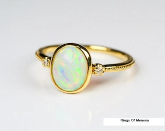 Natural Opal Ring, Vintage Ethiopian Opal Engagement Ring, Fire Opal Gold Ring, Women&#39;s Opal Ring, October Birthstone, Gift For Her