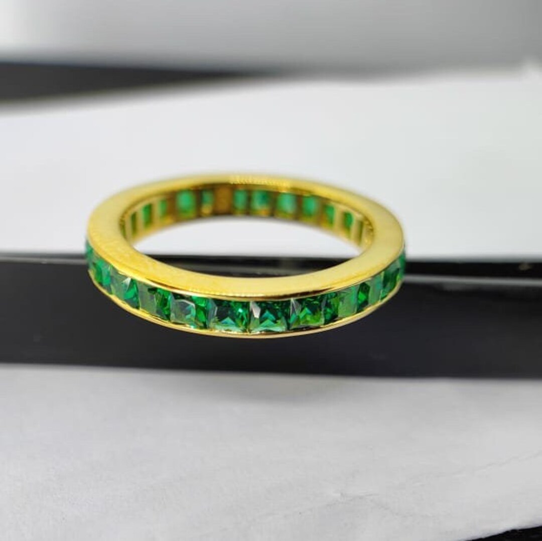 Emerald Wedding Band, 14k Gold Band, Emerald Full Eternity Band, May ...