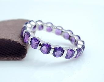 Natural Amethyst Band, Amethyst Full Eternity Band, Sterling Silver Band, Amethyst Wedding Ring, Matching Band, Engagement Ring Gift For Her