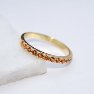 Citrine Wedding Band, 14k Gold Band, Citrine Half Eternity Band, Stacking Band, Matching Band, November Birthstone, Christmas Gift For Her