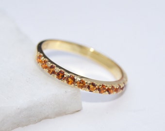Citrine Wedding Band, 14k Gold Band, Citrine Half Eternity Band, Stacking Band, Matching Band, November Birthstone, Christmas Gift For Her