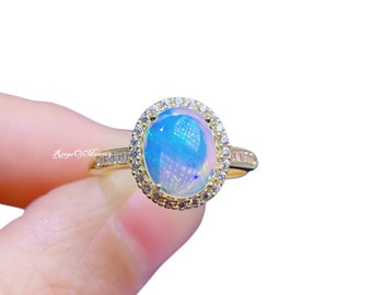 Bague opale naturelle : bague halo vintage en argent sterling