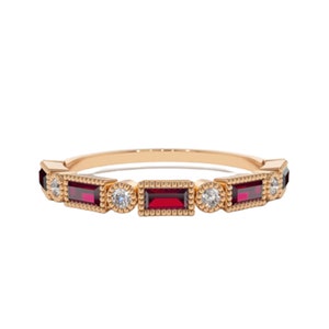 Natural Garnet Wedding Band, Garnet Half Eternity Band, 14k Gold Ring, Stacking Band, Matching Band. Vintage Ring, Anniversary Gift For Her