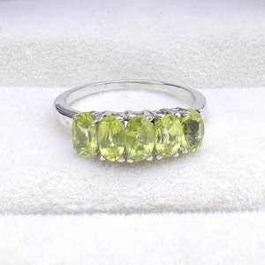 Silver Peridot Five Stone Ring, 925 Sterling Silver Ring, Half Eternity Ring, August Birthstone Ring, Oval Cut Gemstone Ring, Gift For Her