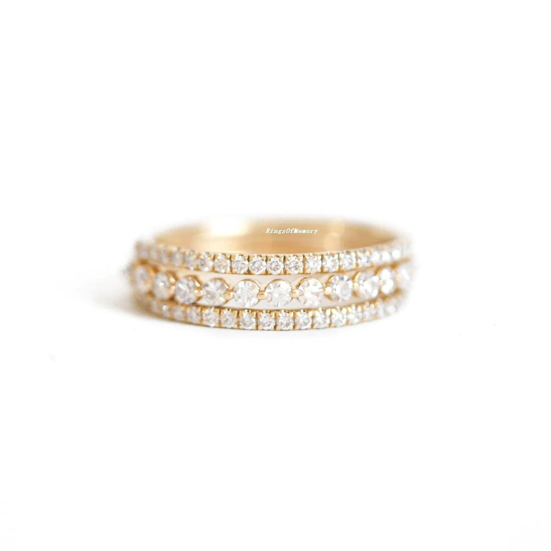 Moissanite Wedding Ring Set, 14k Gold Band, Moissanite Full Eternity ...