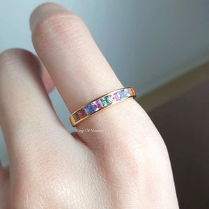 Natural Rainbow Sapphire Wedding Band, 14k Gold Band, Princes Cut Sapphire Half Eternity Band, Stacking Matching Band, Anniversary Gift