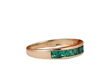 Emerald Wedding Band, 14k Gold Band, Emerald Half Eternity Band, May Birthstone Ring, Matching Band Ring, Stacking Band, Promise Ring