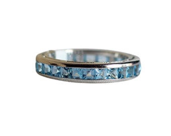 Alliance topaze bleue, alliance topaze bleue, jonc éternité topaze, jonc en argent sterling, pierre de naissance de novembre, anneau assorti pour elle