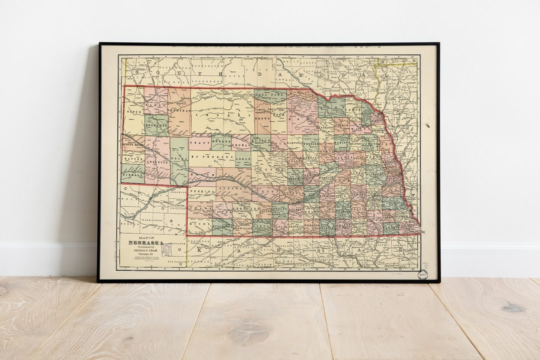 Printable Antique Old Map of Nebraska Circa 1902 Vintage Etsy
