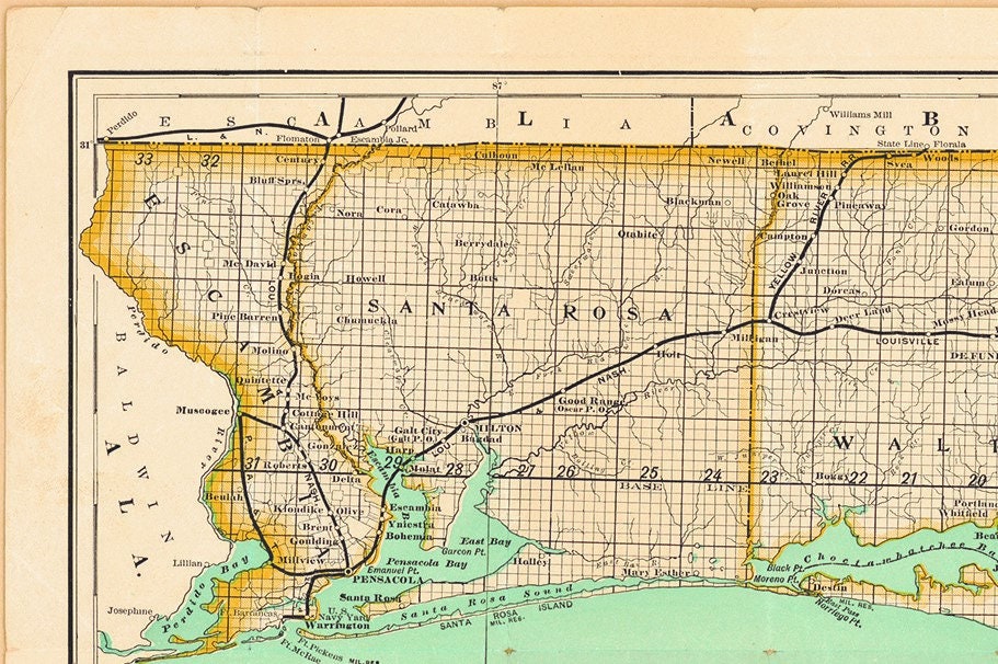 Printable Antique Old Map of Western Florida Circa 1885 - Etsy