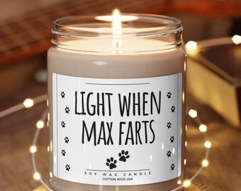 light when dog farts custom candle, Personalized Dog Mom Gift, Dog Lover Birthday Gift, Gift for Dog Owner, Funny Candles, Scented Soy Candl