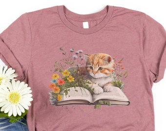 Cats books wildflowers shirt, Cats and books Shirt,Cute cat Shirt, Cat lover shirt, book reading Shirt,Floral book Shirt, cute cat gift