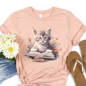Floral Cat Shirt, Cat Lover Shirt, Cat Book Shirt, Cat Lover Gift, Gift for Her, Cat Mom Shirt Gift, Cute Cat Shirts, Cute Book Cat tshirt