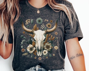 Boho Cow Skull Shirt, Country shirt, west Shirt, Western Graphic Tee, Cowgirl Shirt, Bull Skull Shirt, Southwest Shirt Western Clothing