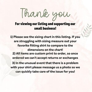 Thank you for supporting our small business, custom print orders, sizing measure guide, contact us for any issues, returns not accepted