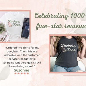a woman wearing a t - shirt that says, celebrating 100 plus - star review