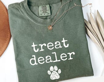 Comfort Colors® treat dealer shirt, dog paw print T-shirt, funny dog lover tee, pet owner gift, dog mom, dog dad, animal treat dispenser