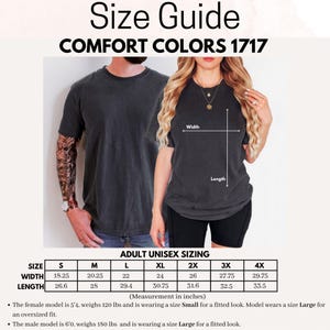 Comfort Colors 1717 T-Shirt, Unisex Size Guide, Accurate Fit, Casual Wear, Comfort Colors Size Chart, Classic T-Shirt Fit