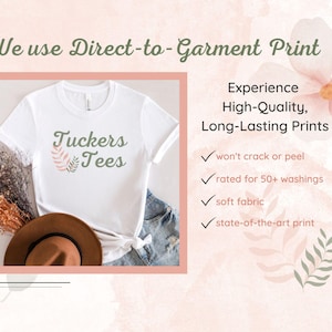 a t - shirt that says, we use direct to garment print experience high -