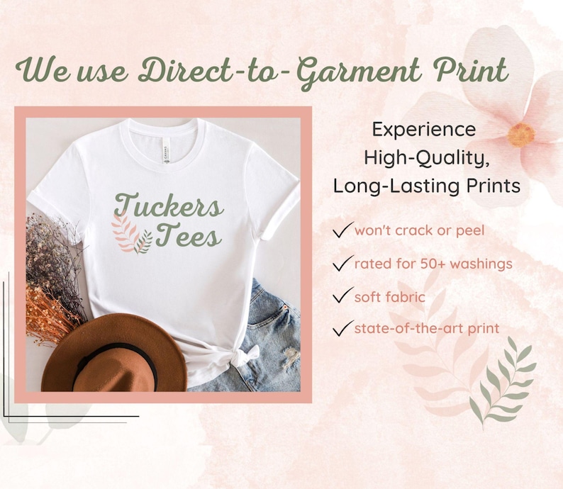 a t - shirt that says, we use direct to garment print experience high -