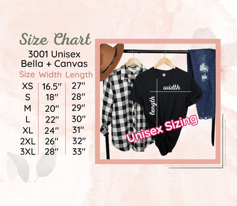 the size chart for a shirt hanging on a rack
