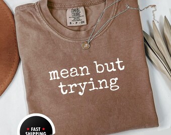 comfort colors Mean But Trying T-Shirt, Sarcastic Tee, Funny Quote Shirt, Humor Saying Top, Introvert T-Shirt, Positive Vibes