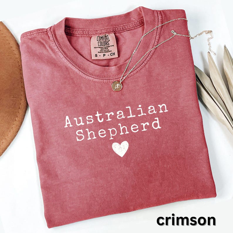 Australian Shepherd T-Shirt, Cute Dog Lover Tee, Australian Shepherd Heart Shirt, Gift for Dog Owners, Crimson Dog Breed Shirt