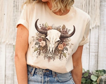 Boho Cow Skull Shirt, Country shirt, west Shirt, Western Graphic Tee, Cowgirl Shirt, Bull Skull Shirt, Southwest Shirt Western Clothing