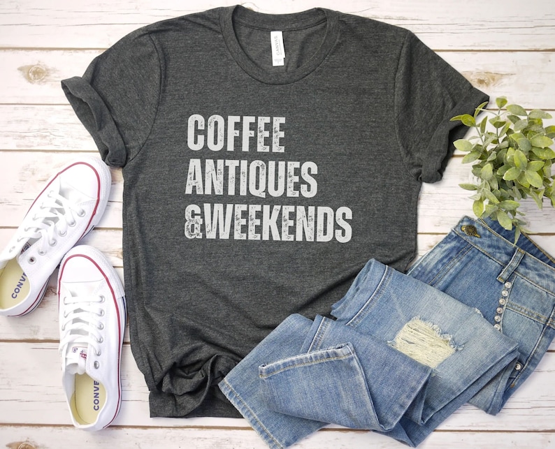 Chemise café antiquités et week-ends, t-shirt antiquité, chemise antiquités, t-shirt amateur antique, chemise de collectionneur antique, cadeau antique drôle image 1