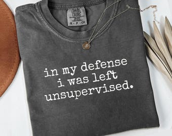 Comfort Colors T-Shirt, In My Defense I Was Left Unsupervised, Funny Sarcastic Shirt, Humor Tee, Quote Graphic Tee, Gift For Friend