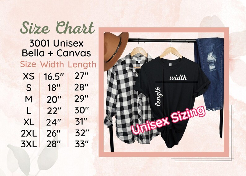 the size chart for a women's shirt hanging on a rack