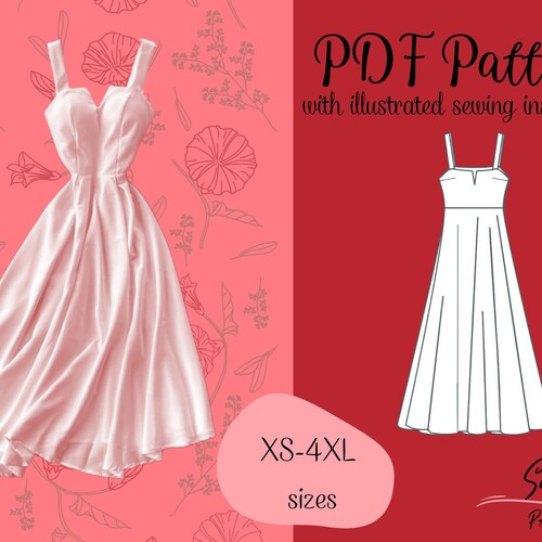V cut flared dress pattern| PDF sewing pattern|Instant Download Printable SizesXS-XXL| long dress pattern|summer dress |sewing pattern women
