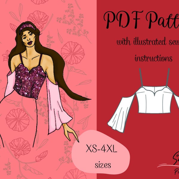 crop top pattern| PDF sewing pattern|Instant Download Printable SizesXS-XXL|corset pattern|summer top pattern|sewing pattern women