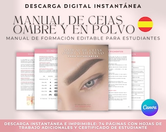 Spanish Powder Ombré Brows Training Manual for students and academies | Microshading, PMU Training - Editable in Canva and Printable