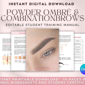 Powder Ombré & Combination Brows Training Manual for students and academies | Microshading, PMU Training - Editable in Canva and Printable